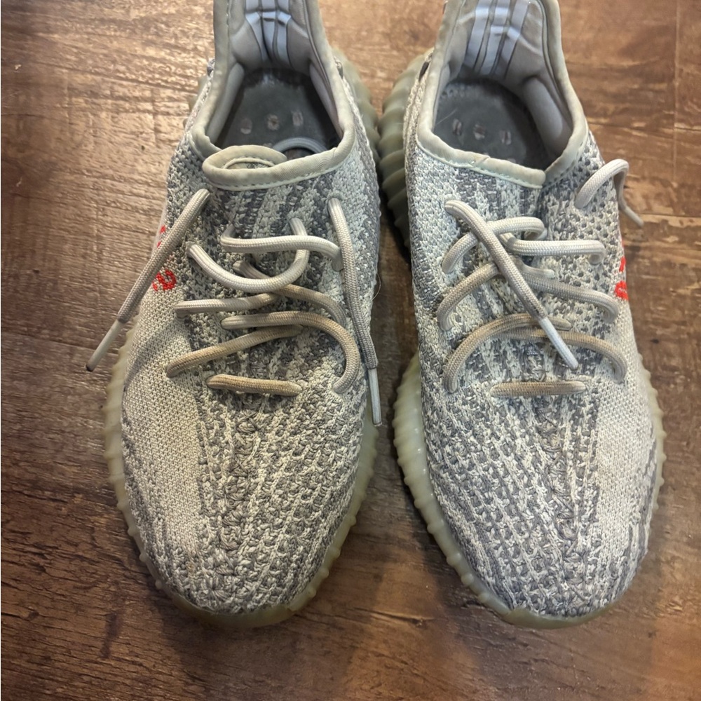 Yeezy Gray Sneakers with Red Accents